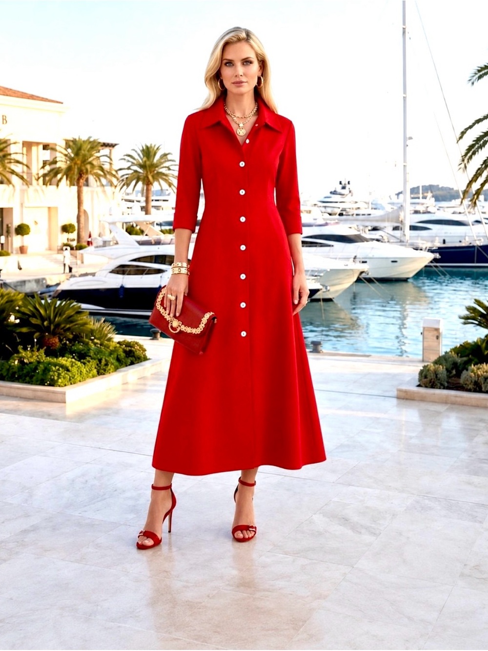 Dolce & Gabbana GB Button Up V Neck Couture Collared A Line Midi Dress - Picture 2 of 7
